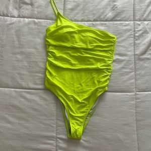 SzM neon green bathing suit, one shoulder strap